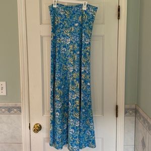 Floral blue, yellow and green LulaRoe maxi skirt/strapless dress, Size S. EUC.